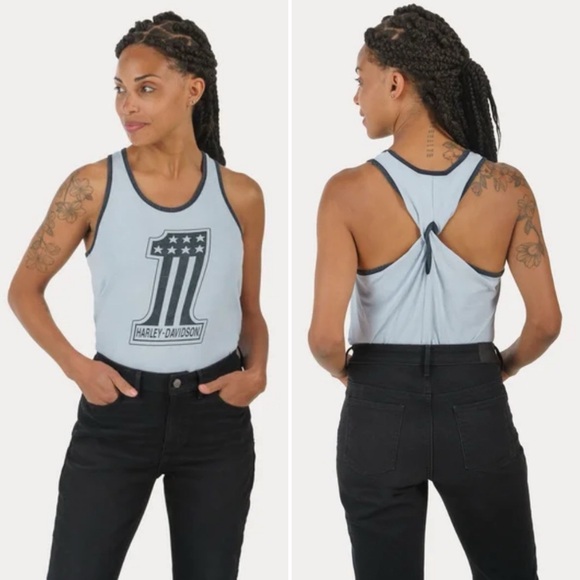 Harley-Davidson Tops - Harley-Davidson Women’s National Anthem Twist Back Tank - Skyway Blue - XL